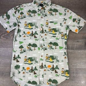 Disney Pixar Up 2009 Carl Russell Dug Green Hawaiian Camp Shirt XS